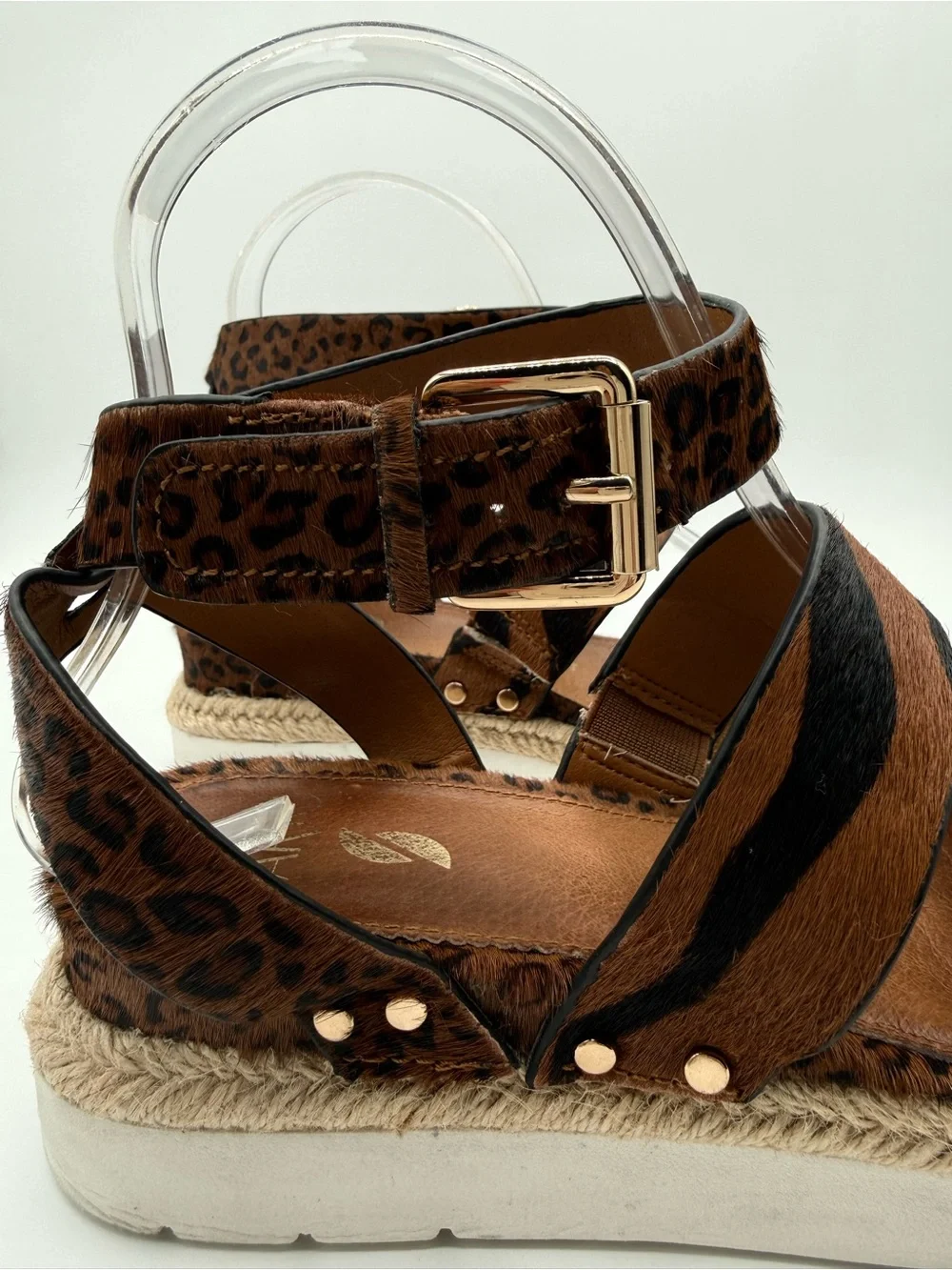 Franco Sarto A-Calvin Leopard Print Platform Espadrille Sandals Ankle Strap